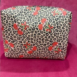 Cherry Leopard Cosmetic Pouch - Red/Beige